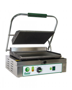 Pressgrill enkel 420mm, rillet topp slett bunn