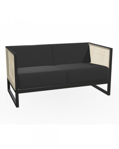 Casablanca 2-seter sofa, cane armlene, polstret, sort beis