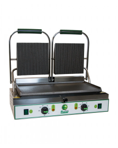 Pressgrill dobbel 570mm, rillet topp slett bunn